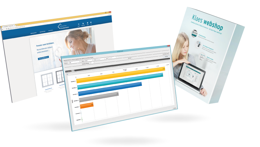 Fensterbau Software Einzellösungen Verpackungen schwebend nebeneinander