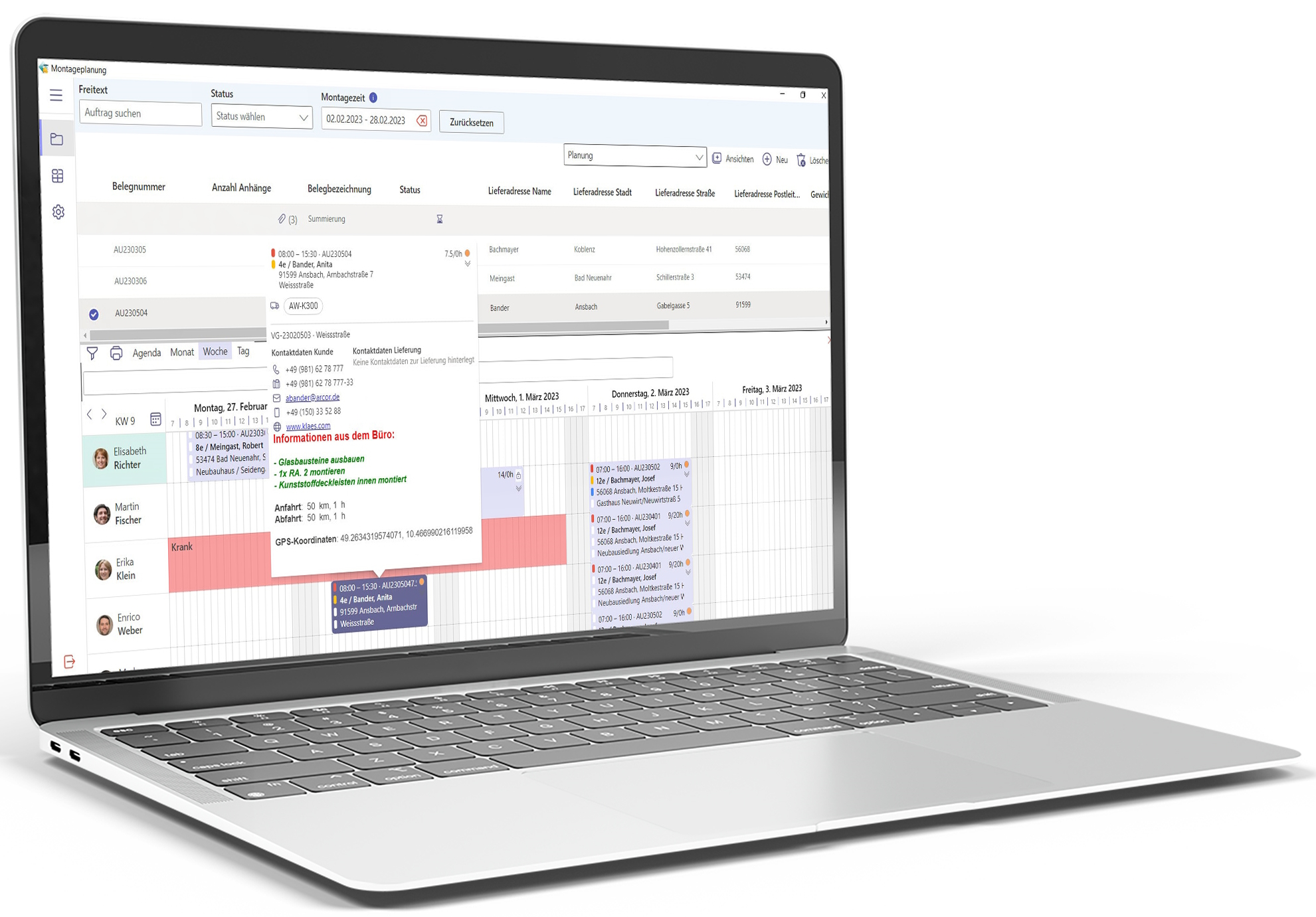 Laptop on which the Klaes solution ‘Assembly planning’ can be seen